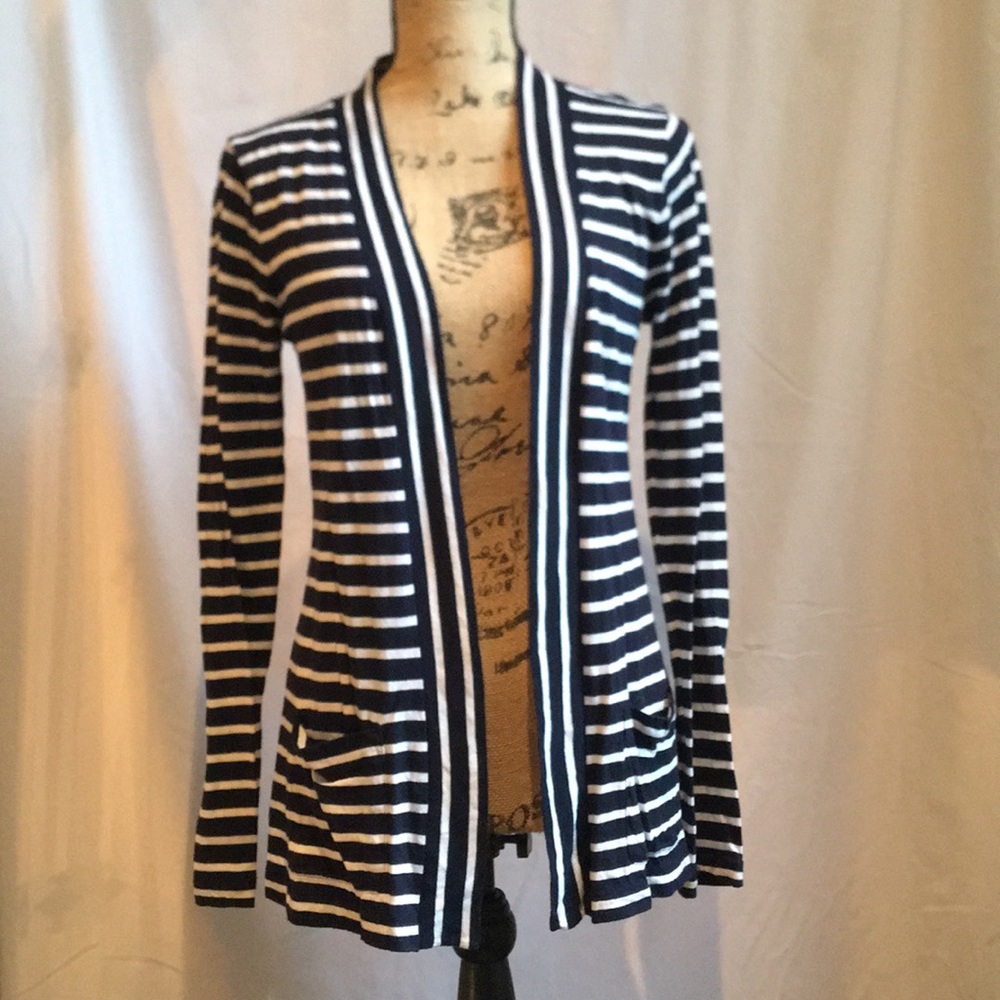 J Crew Striped Open-front Knit Top